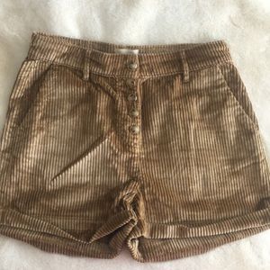 Sezane High Waisted Corduroy Shorts with Tortoise Buttons